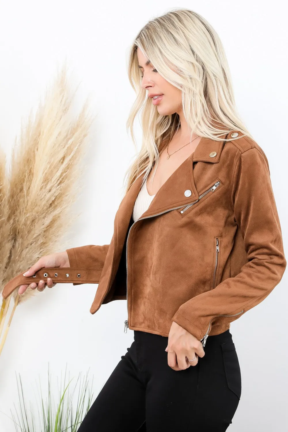 Suede Moto Jacket - Camel