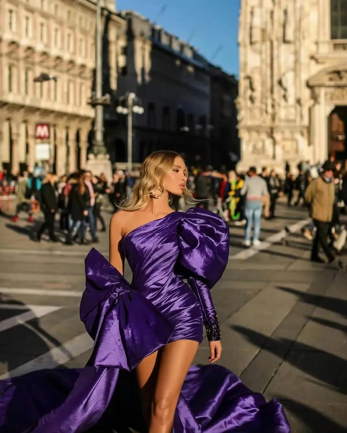 Summer Purple Mini Prom Dresses With Detachable Train Pleats Long Sleeve Evening Gowns Pageant Dress Robes De Soirée