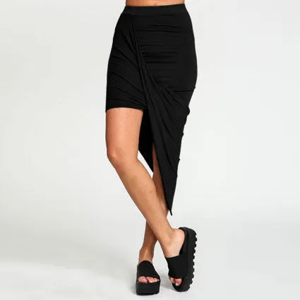 Summer Women Skirt Hem Cross Fold Sexy Wrap Banded Waist Draped women skirt Cut Out Asymmetrical Pencil Skirts jupe XS-XXXL