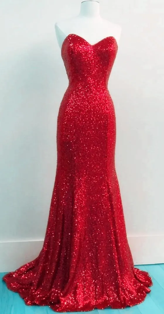 Sweetheart Red Sequin Prom Dress Long
