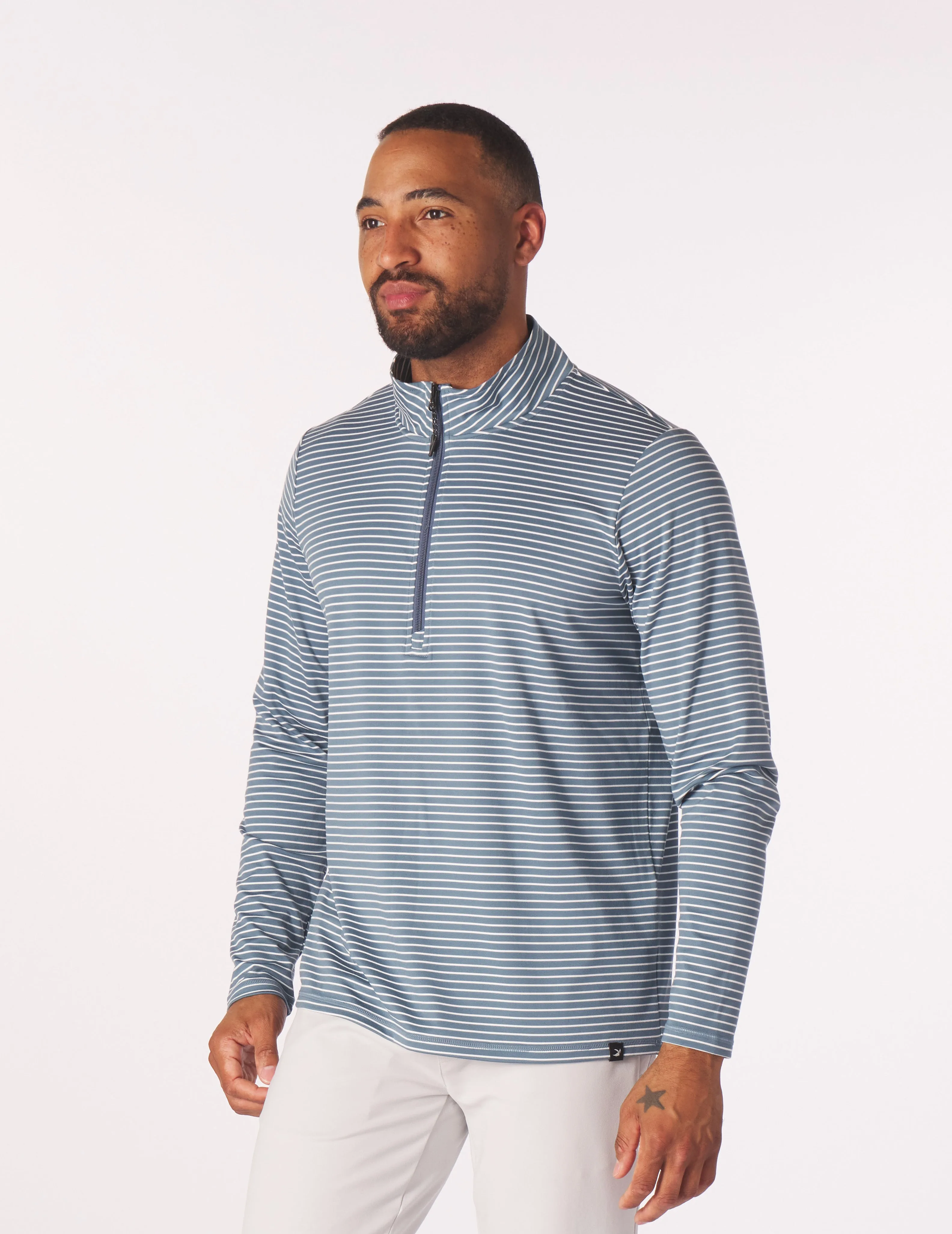 Tahoe 1/4 Zip: Washed Blue/White Stripe
