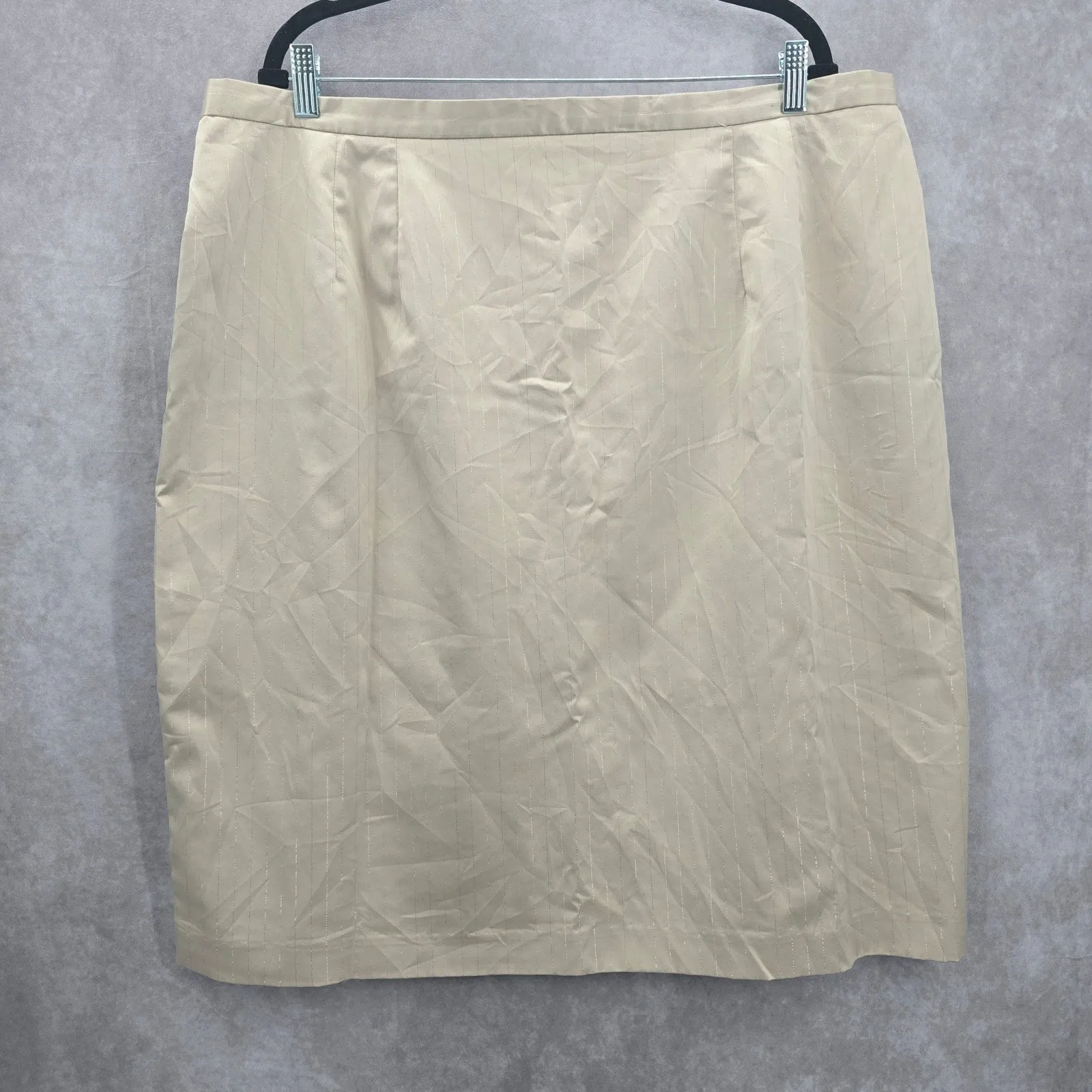 Tan Silver Stripe Knee Length Pencil Zip Slit Stretch Skirt Plus Size 24W
