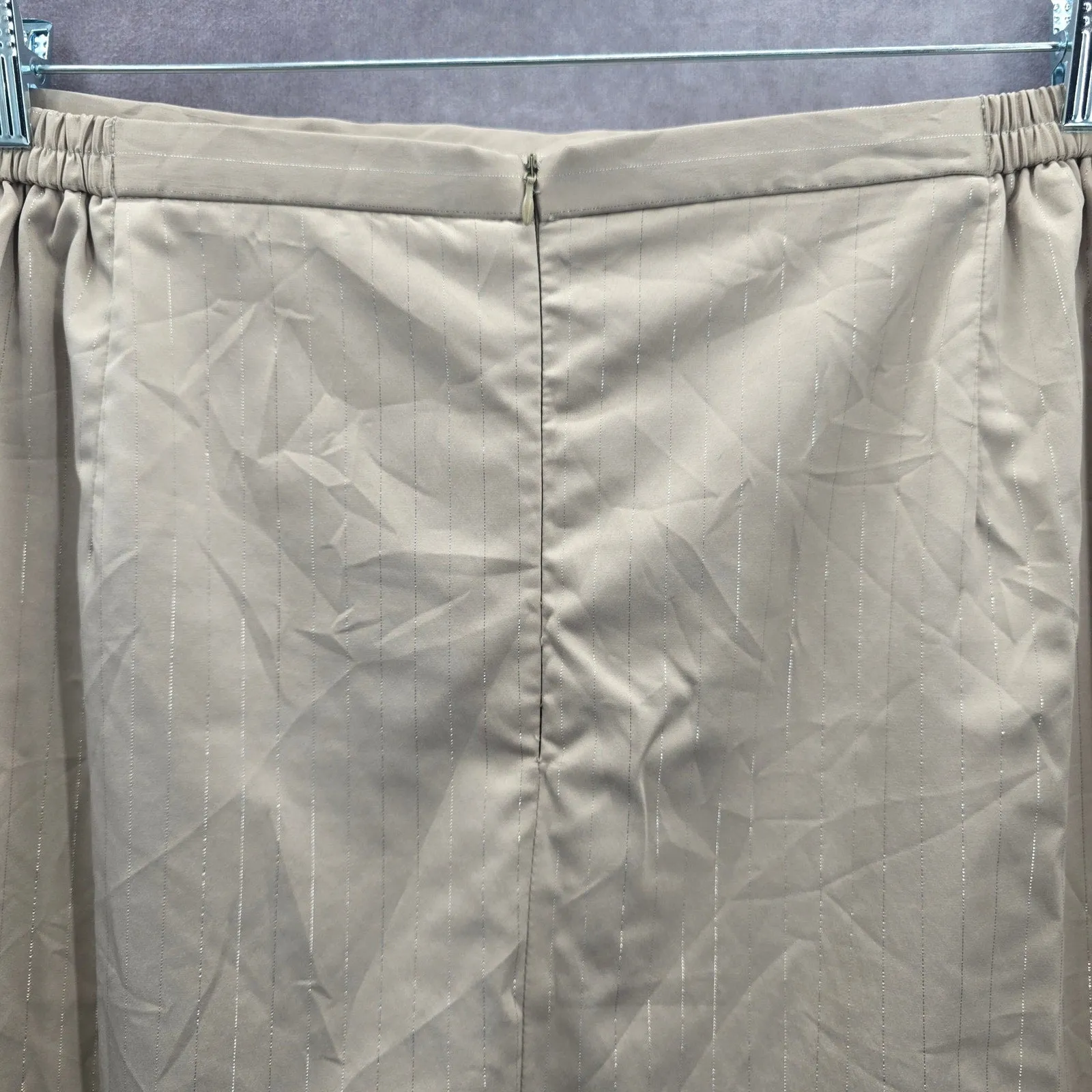 Tan Silver Stripe Knee Length Pencil Zip Slit Stretch Skirt Plus Size 24W