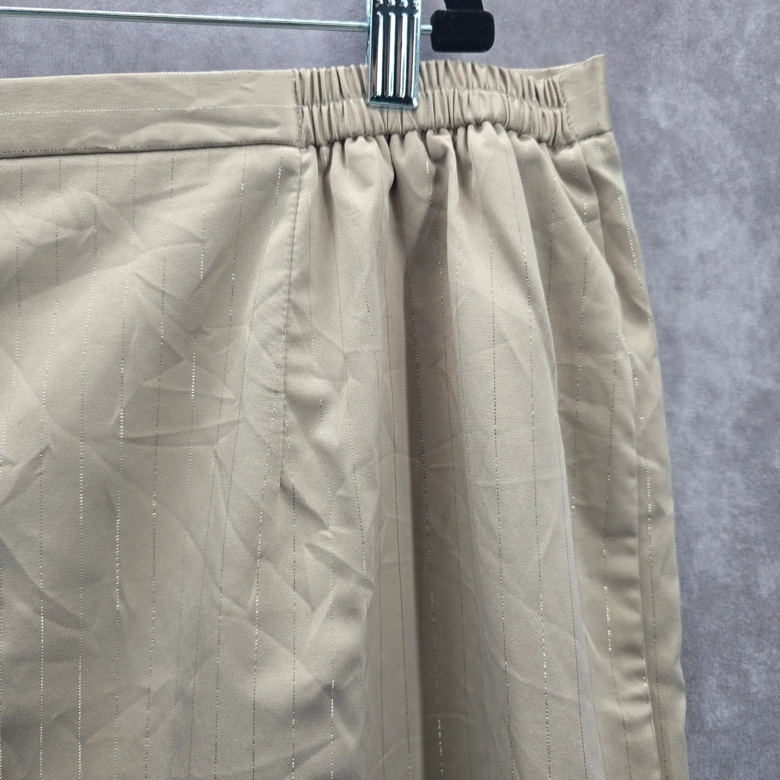 Tan Silver Stripe Knee Length Pencil Zip Slit Stretch Skirt Plus Size 24W