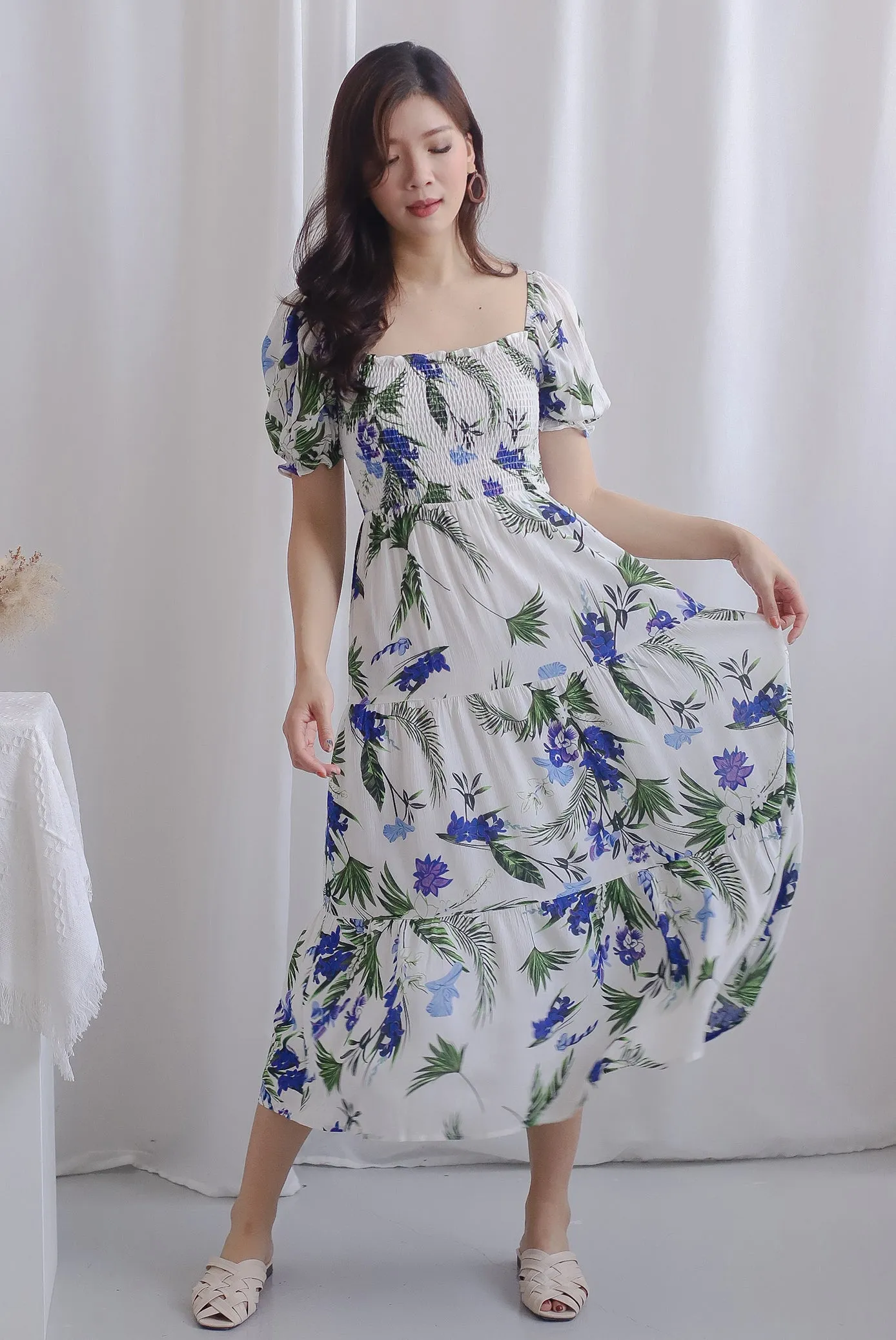 TDC Kallie Puffy Sleeve Tiered Dress In Garden Floral