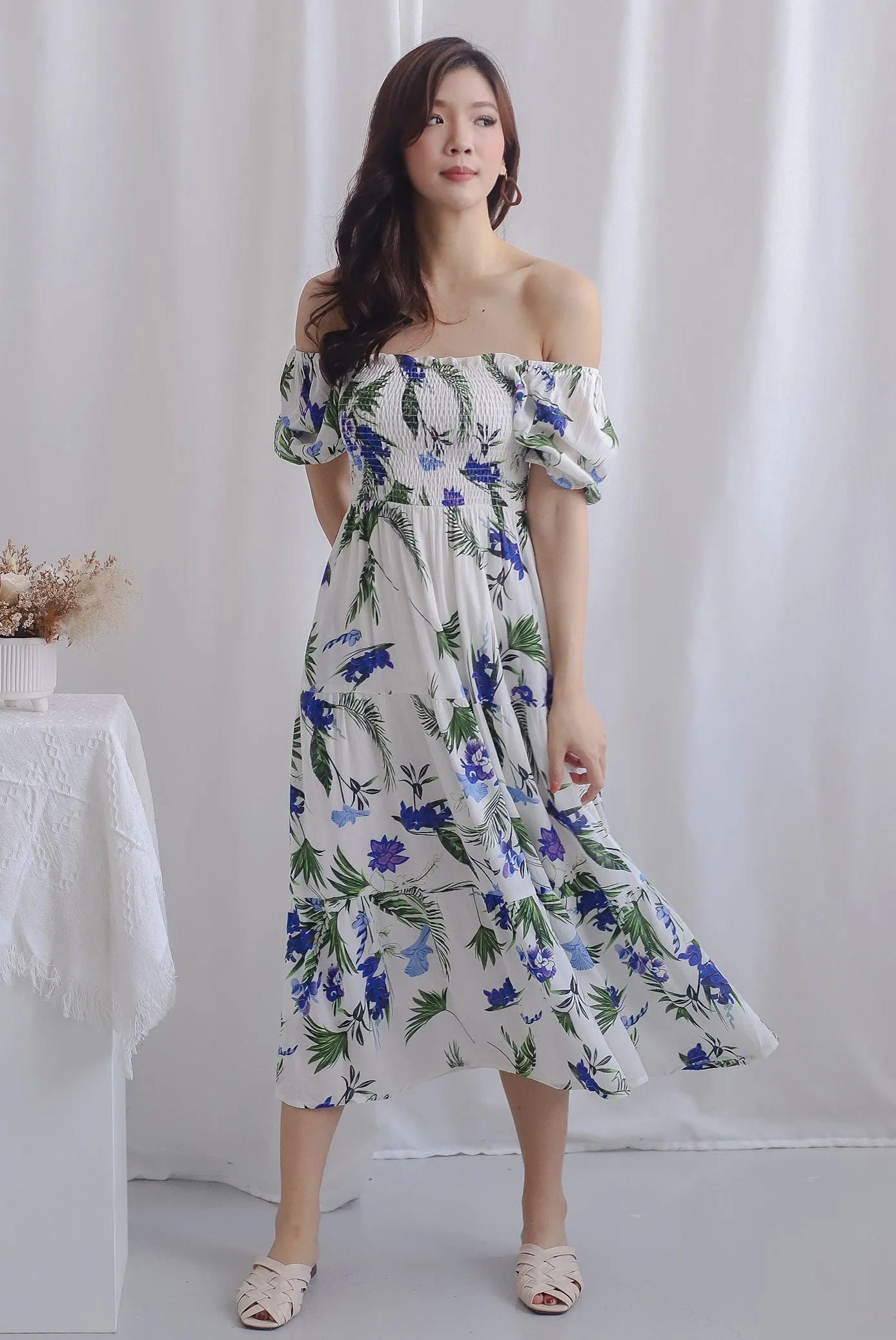 TDC Kallie Puffy Sleeve Tiered Dress In Garden Floral