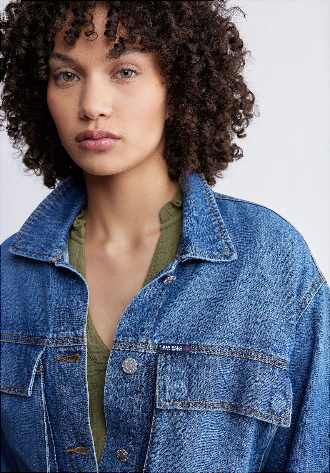 Teagan Women's Boxy Denim Jacket in Authentic Blue - BL15957
