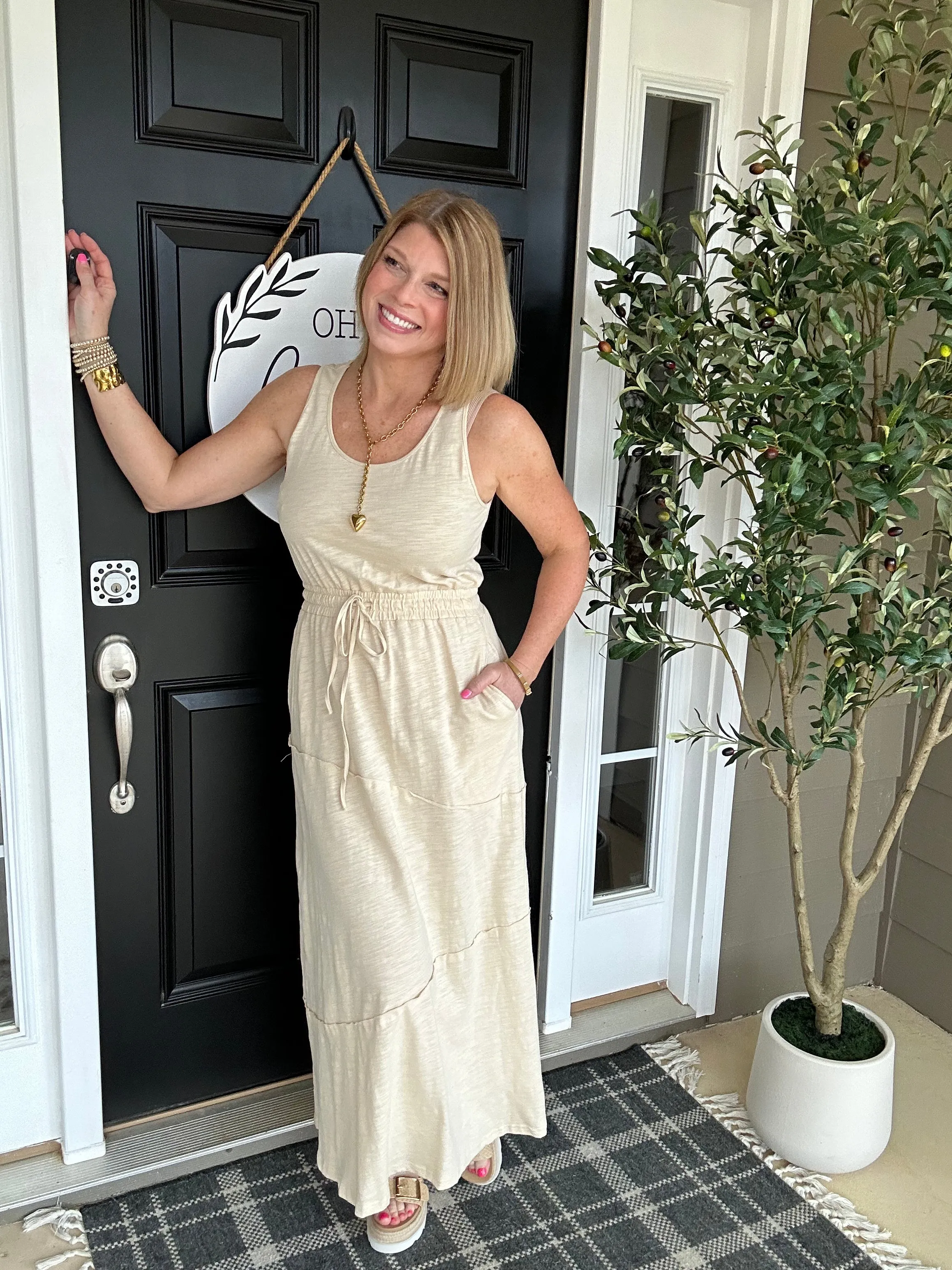 Terry Tank Athleisure Maxi | Beige