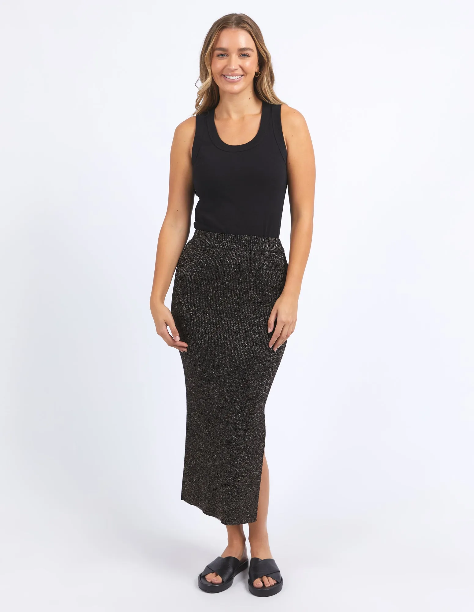 TESSA METALLIC KNIT SKIRT || METALLIC
