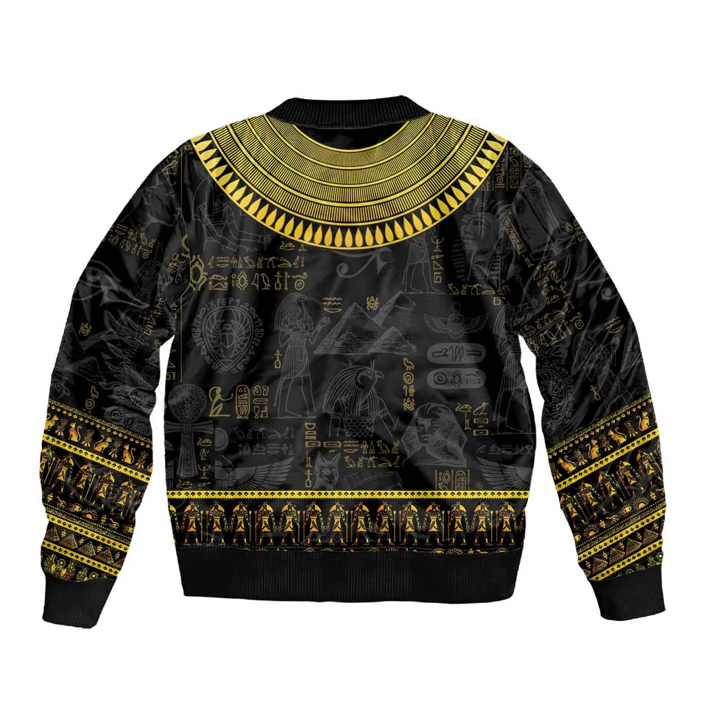 The Ankh Egyptian Hieroglyphs Sleeve Zip Bomber Jacket LT9