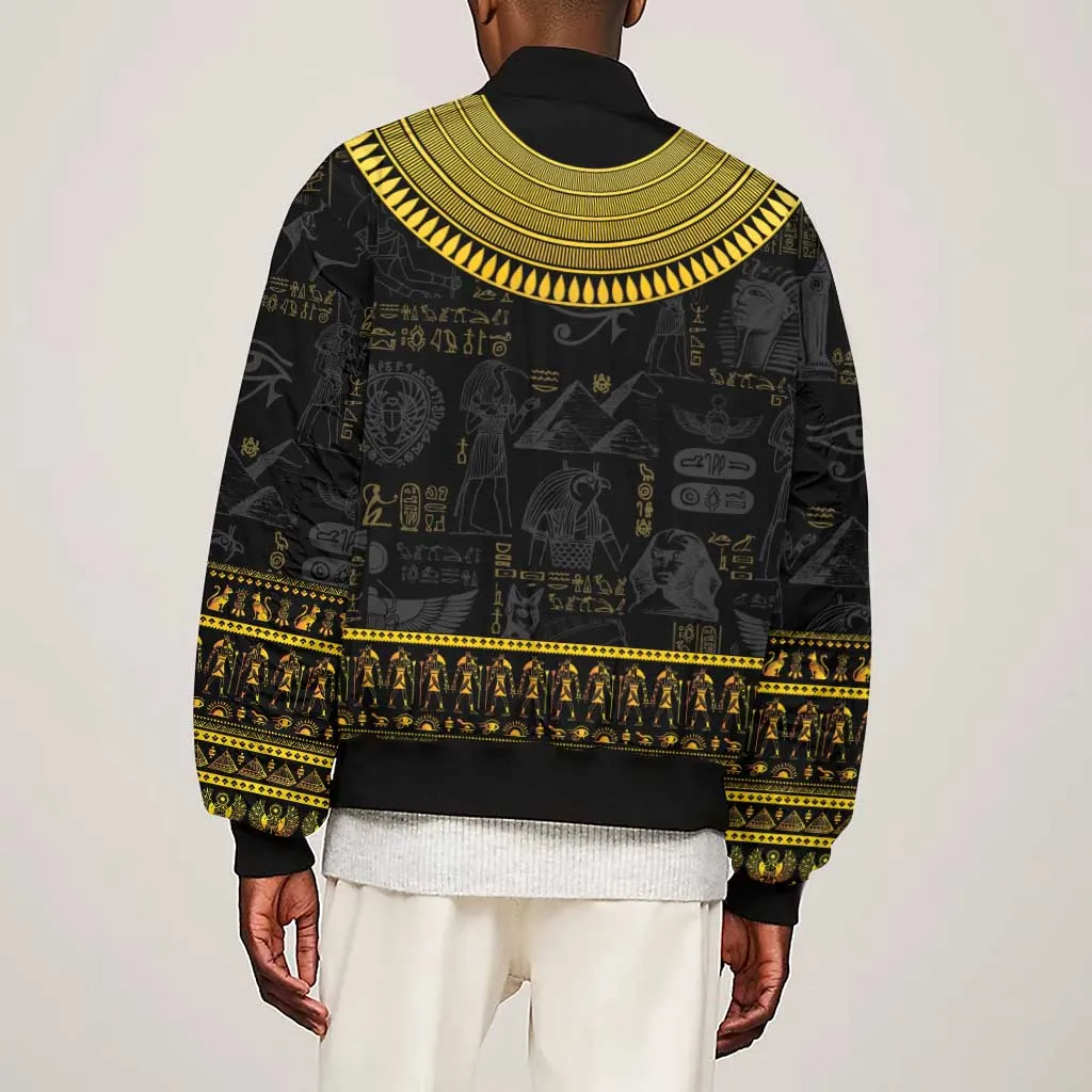 The Ankh Egyptian Hieroglyphs Sleeve Zip Bomber Jacket LT9