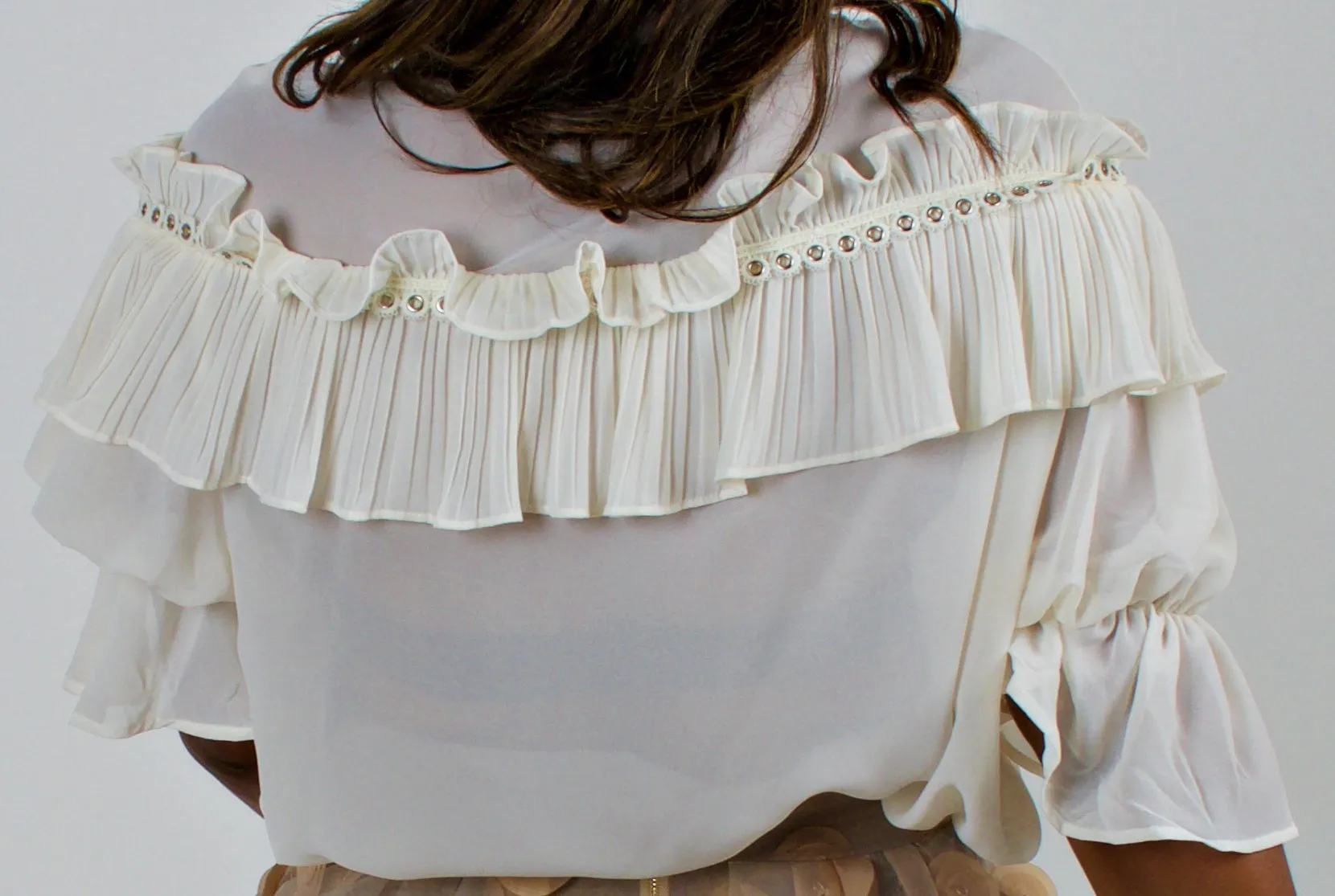 The Carmen- White V Neck Ruffled Layer Eyelet Top