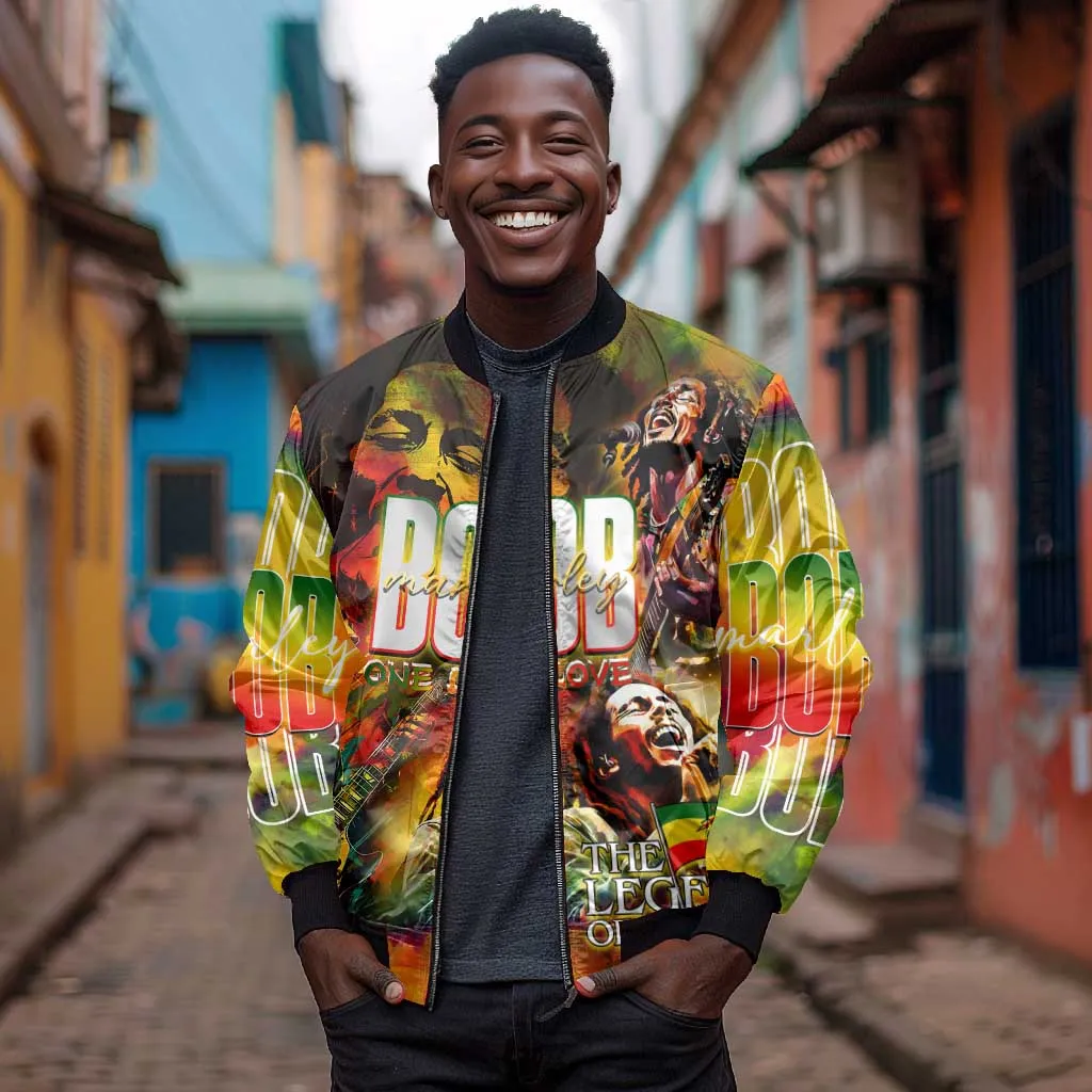 The Legend of Reggae One Love Bomber Jacket Bob Colorful Art DT02