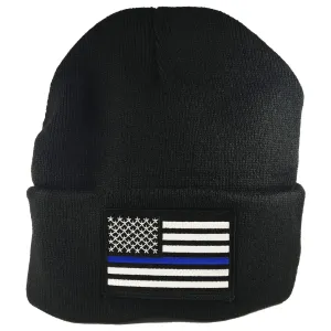 Thin Blue Line Beanie with Embroidered Flag