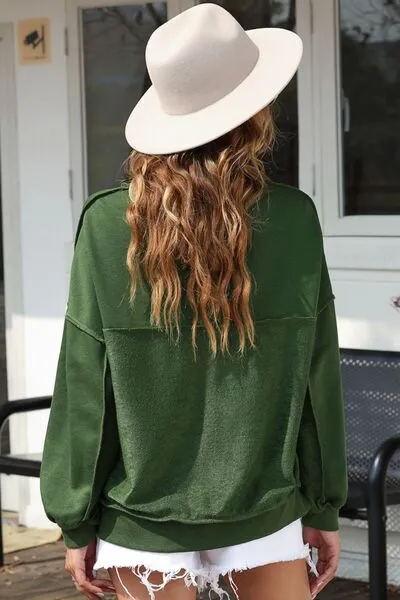Tianne Exposed Seam Half Button Long Sleeve Sweatshirt