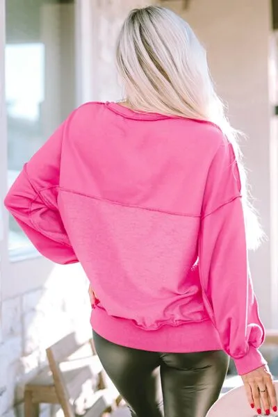 Tianne Exposed Seam Half Button Long Sleeve Sweatshirt