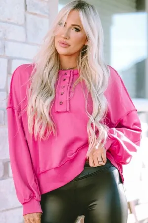 Tianne Exposed Seam Half Button Long Sleeve Sweatshirt