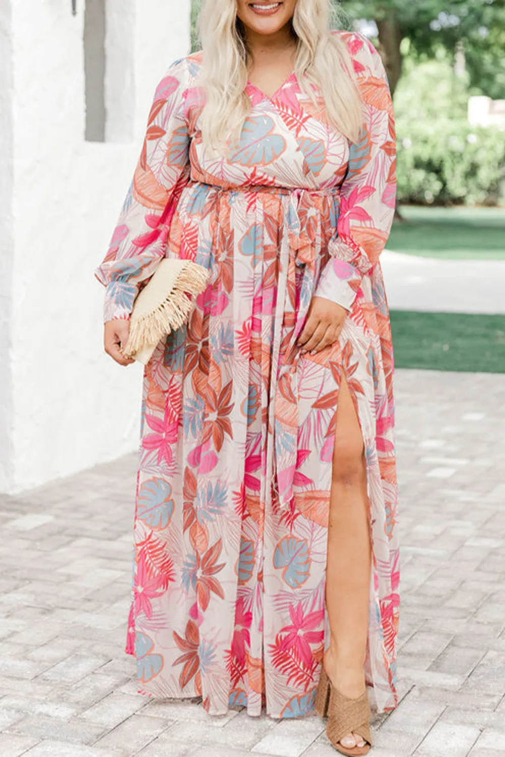 Tie High Waist Plus Size Maxi Dress