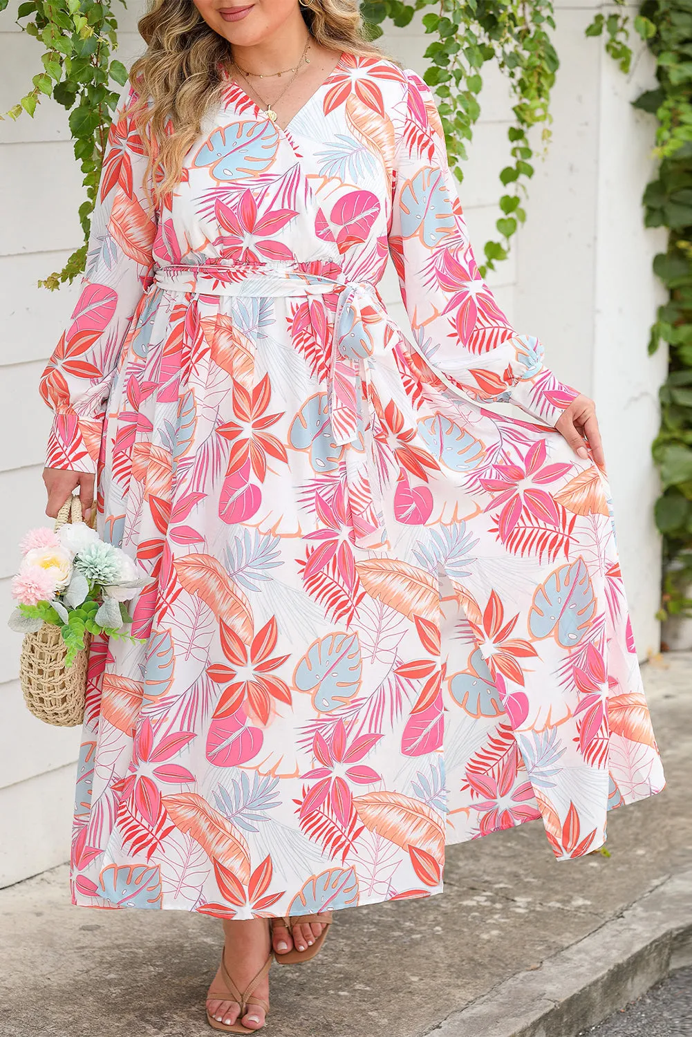 Tie High Waist Plus Size Maxi Dress