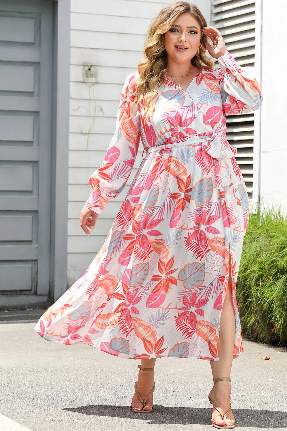 Tie High Waist Plus Size Maxi Dress
