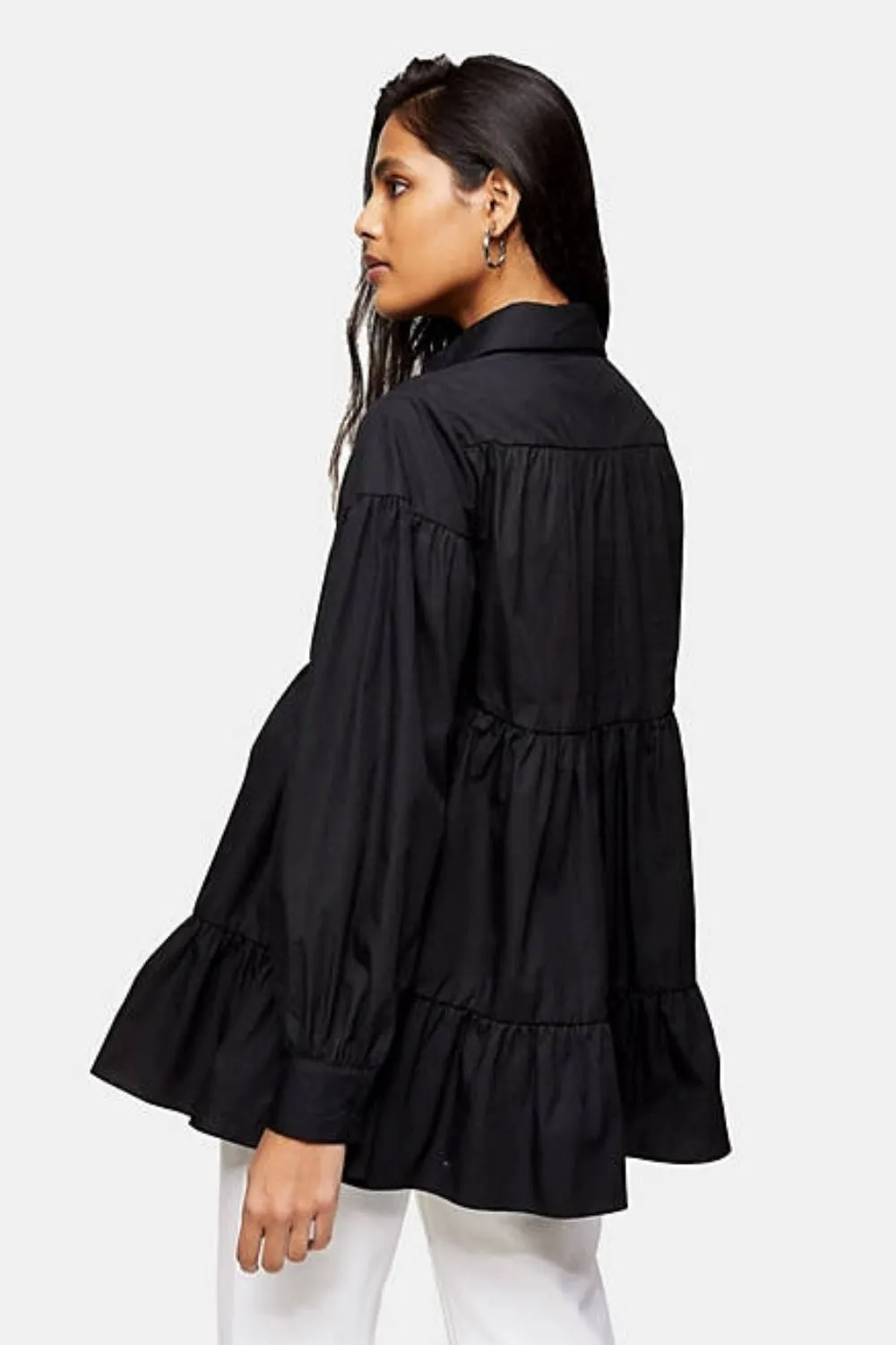Tiered Poplin Shirt  In Black