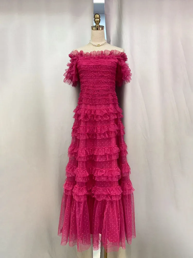 Tiered Ruffles Print Maxi Dresses