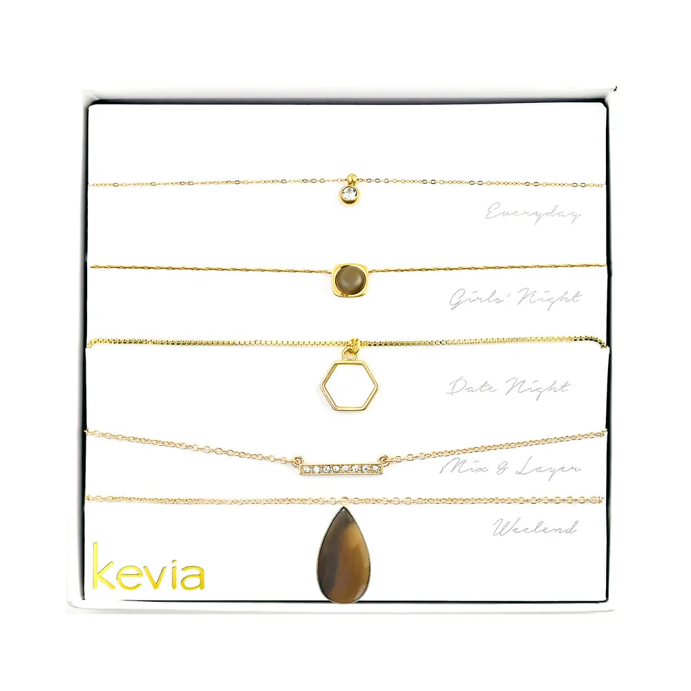 Tiger's Eye Teardrop Stone Necklace Set