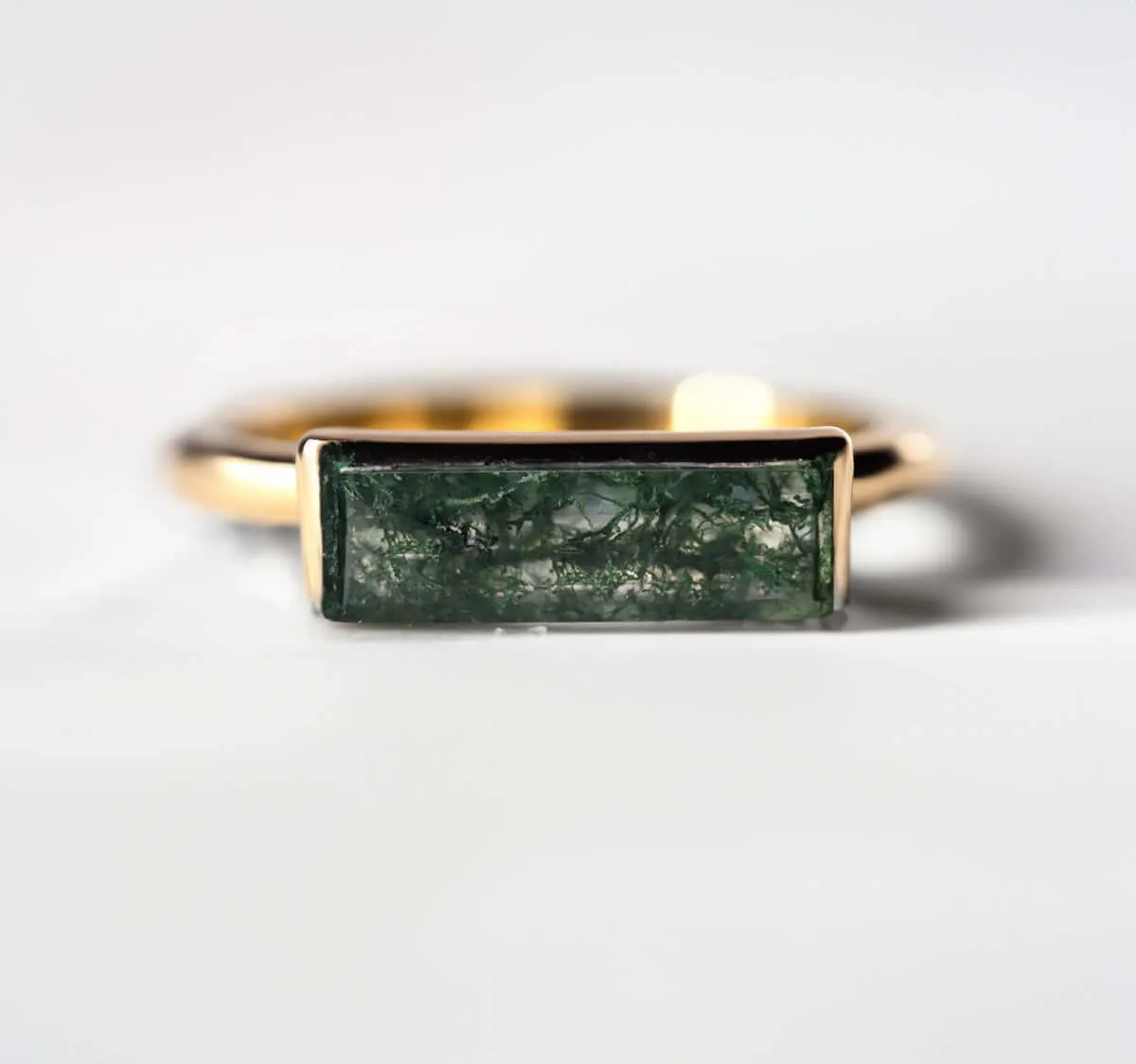 Trendolla 14K Gold Bar Moss Agate Ring Set