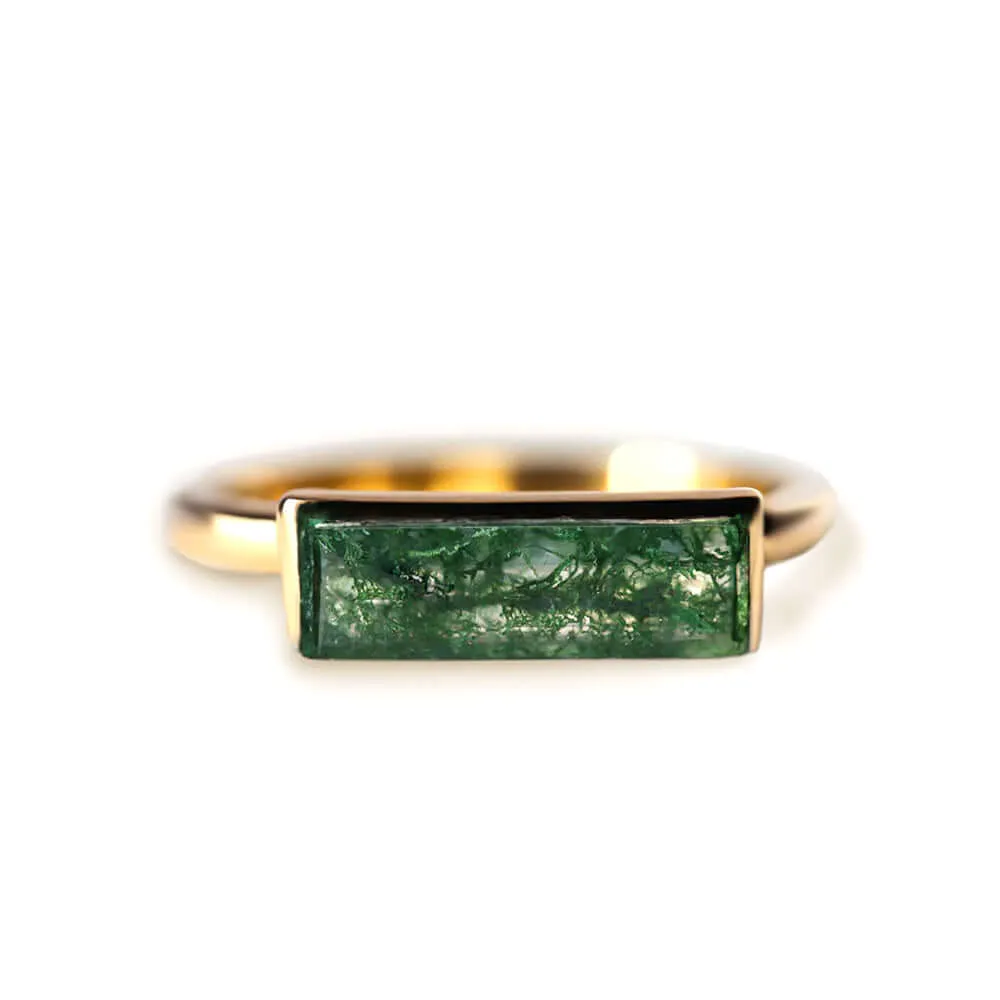 Trendolla 14K Gold Bar Moss Agate Ring Set
