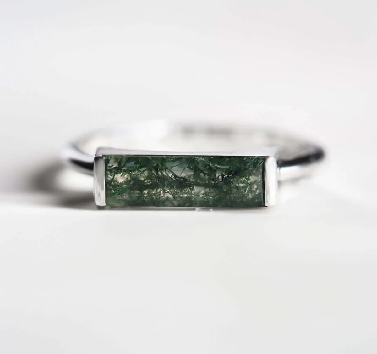 Trendolla 14K Gold Bar Moss Agate Ring Set