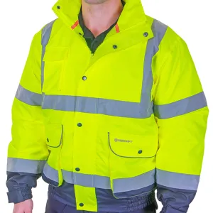 Two-tone Hi-vis Constructor Bomber Jacket - Saturn Yellow/Navy Blue