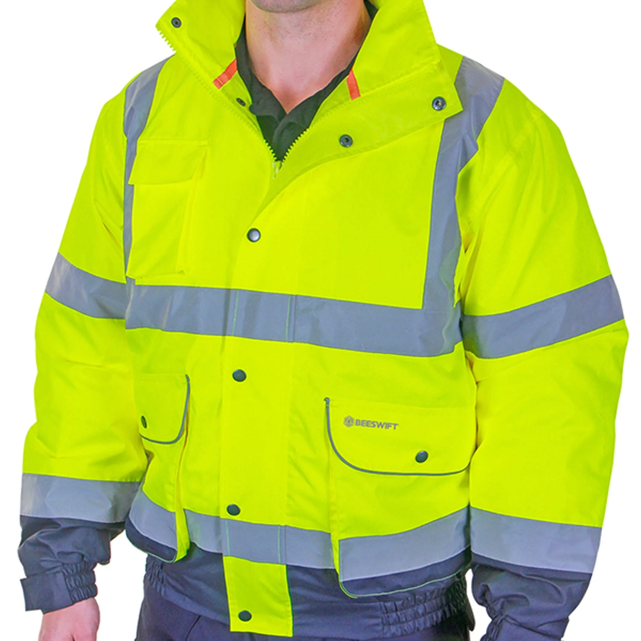 Two-tone Hi-vis Constructor Bomber Jacket - Saturn Yellow/Navy Blue