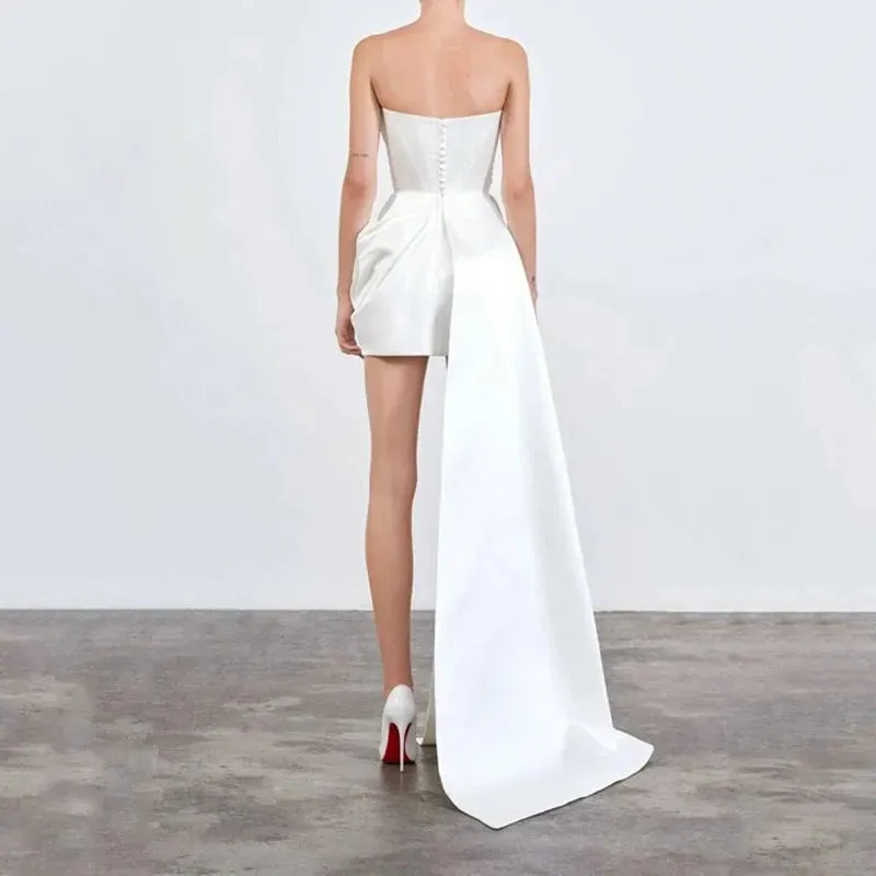 Unique Sexy Elegant Short Prom Dresses Strapless Sleeveless Hi-Lo Women Special Occasion Mini Party Cocktail Gowns Custom Made