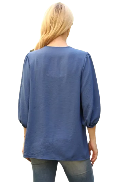 V Neck Band Elastic Tunnel Sleeve Woven Top Vintage Navy - Pack of 6