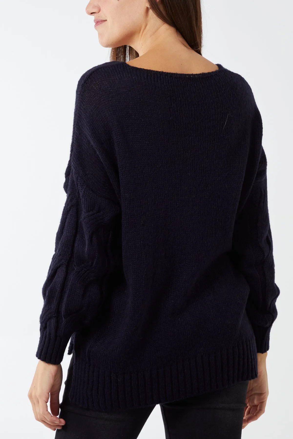 V-Neck Cable Knitted Jumper