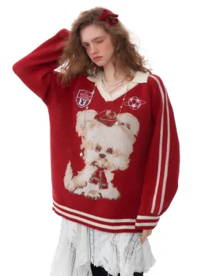 V-neck dog sweater【s0000011045】