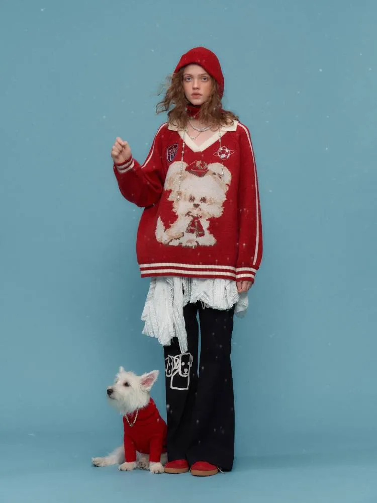 V-neck dog sweater【s0000011045】