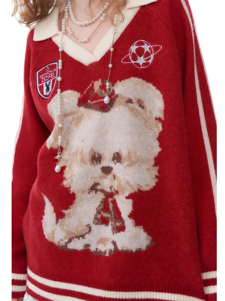 V-neck dog sweater【s0000011045】