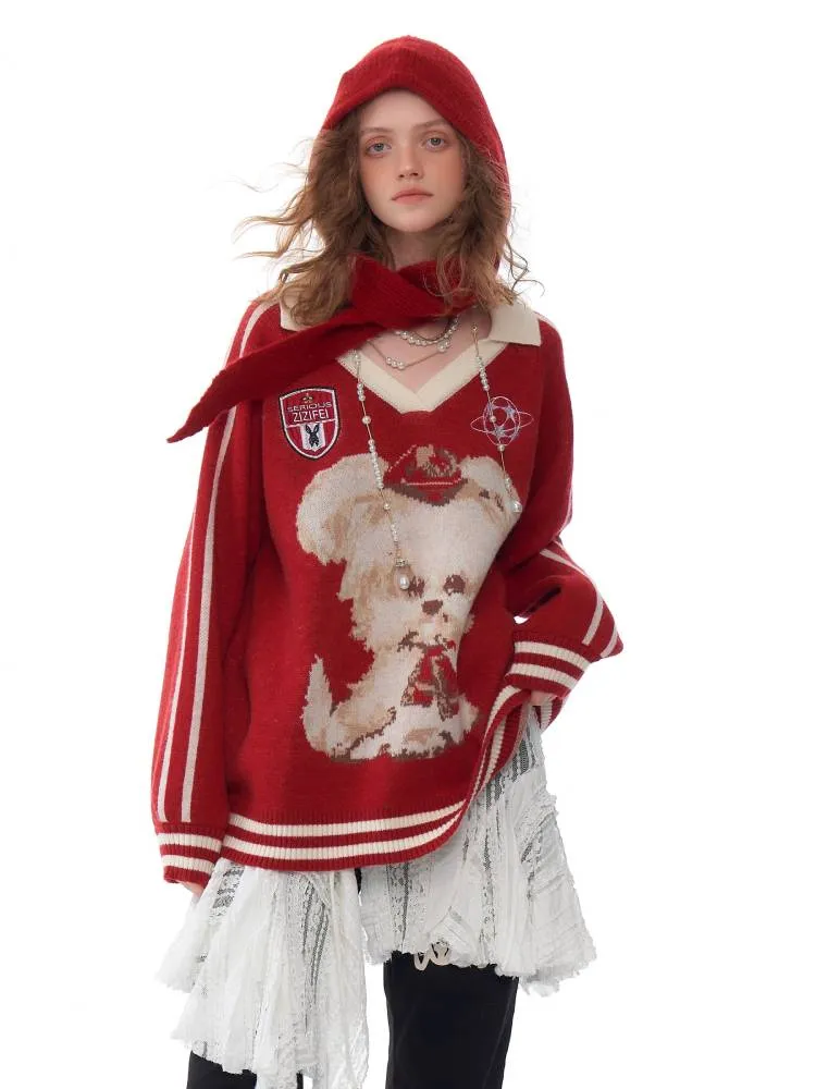 V-neck dog sweater【s0000011045】