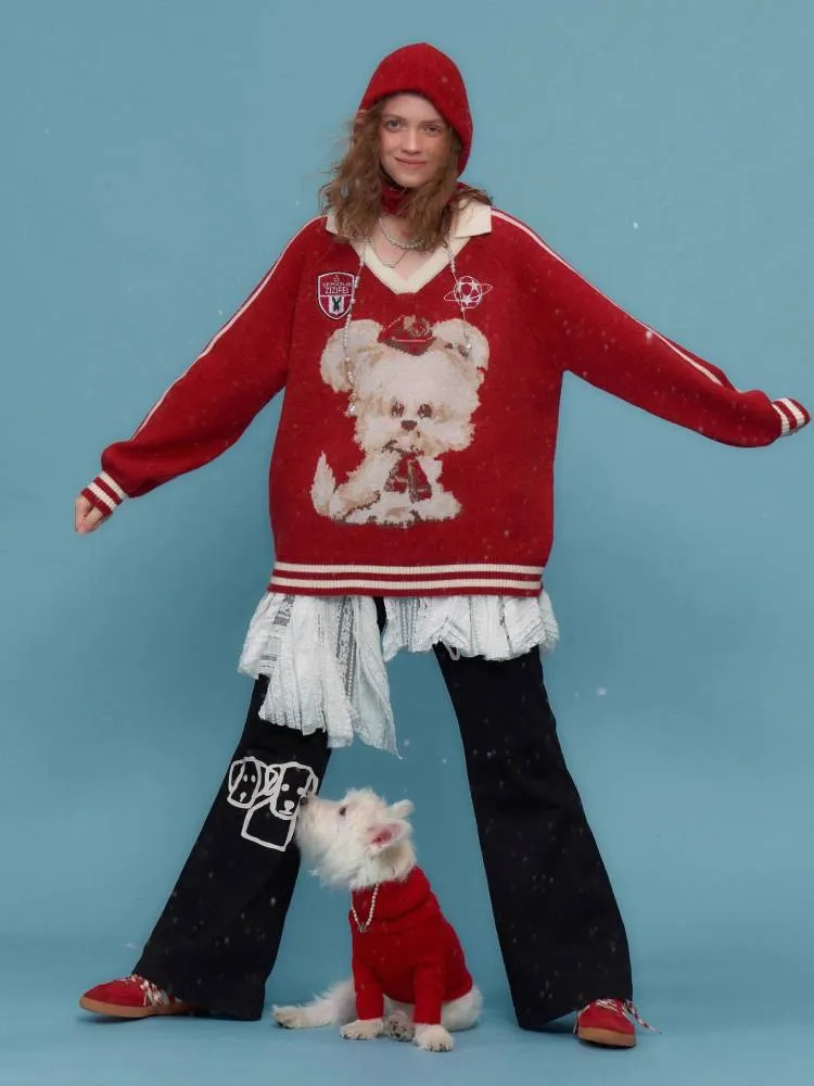 V-neck dog sweater【s0000011045】