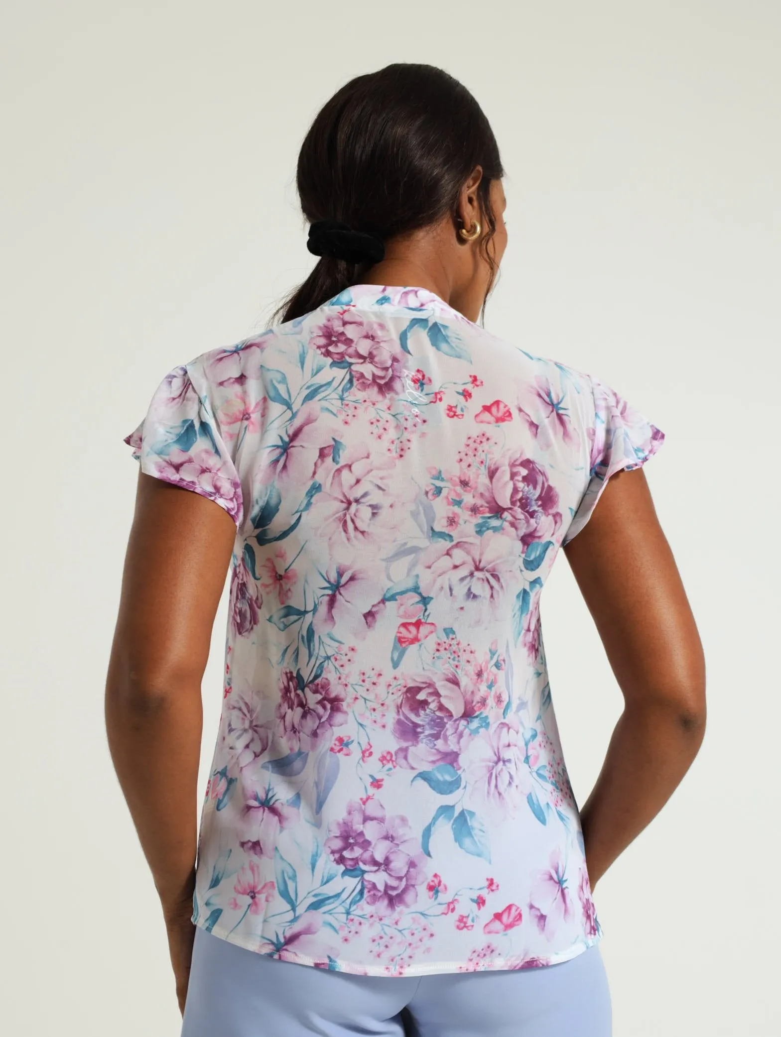 V-Neck Flutter Sleeve Blouse
