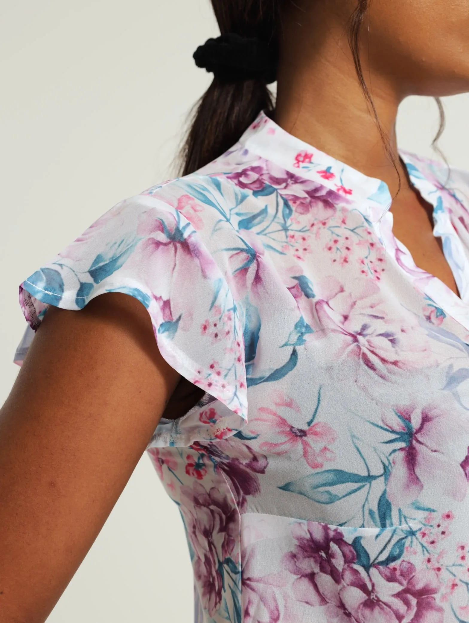 V-Neck Flutter Sleeve Blouse