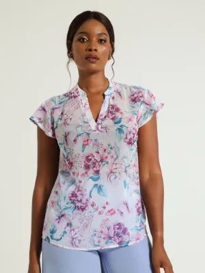 V-Neck Flutter Sleeve Blouse