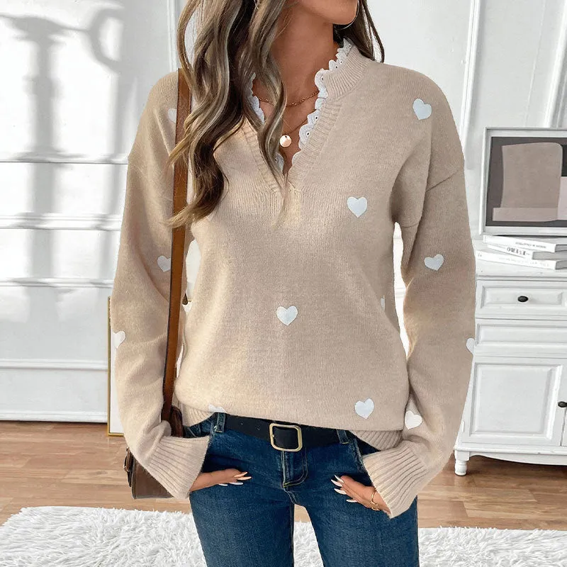 V-Neck Love Hearts Sweater