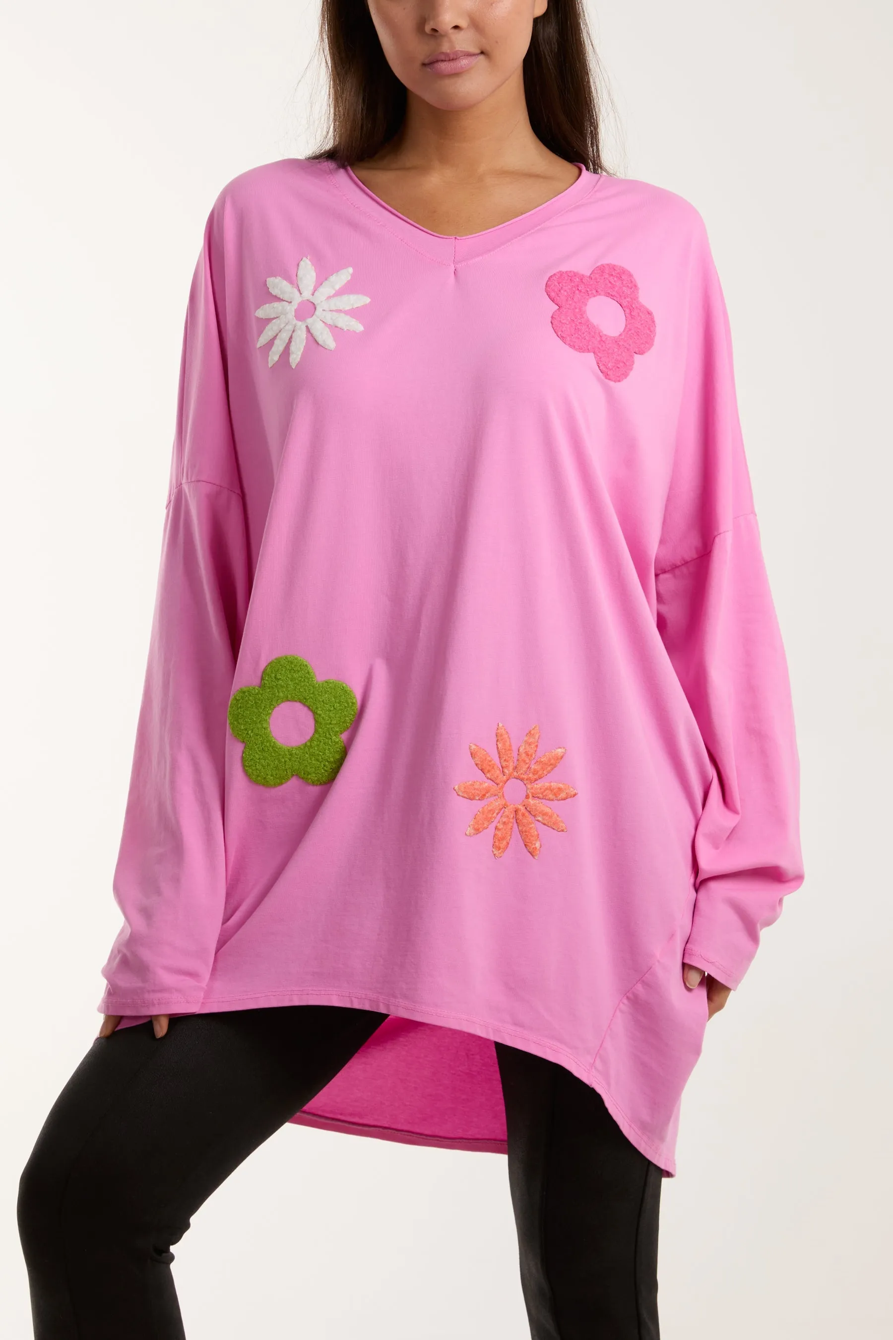 V-Neck Multicolour Flower Oversized Top