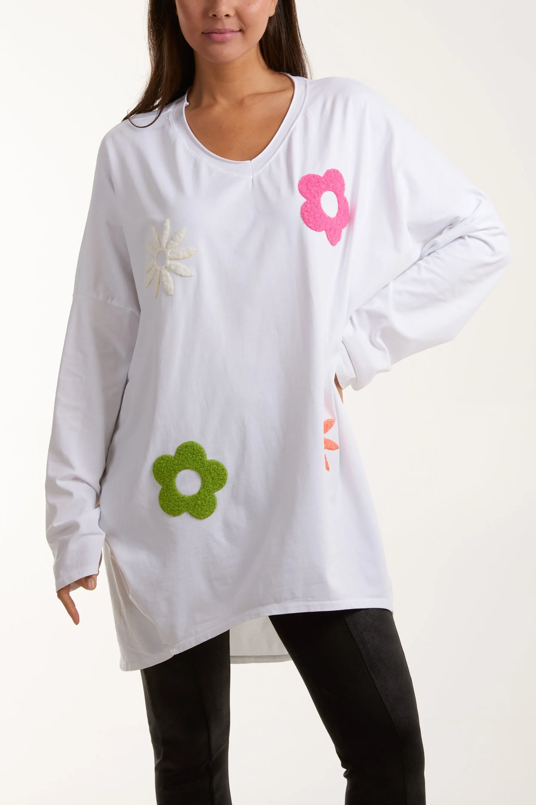 V-Neck Multicolour Flower Oversized Top