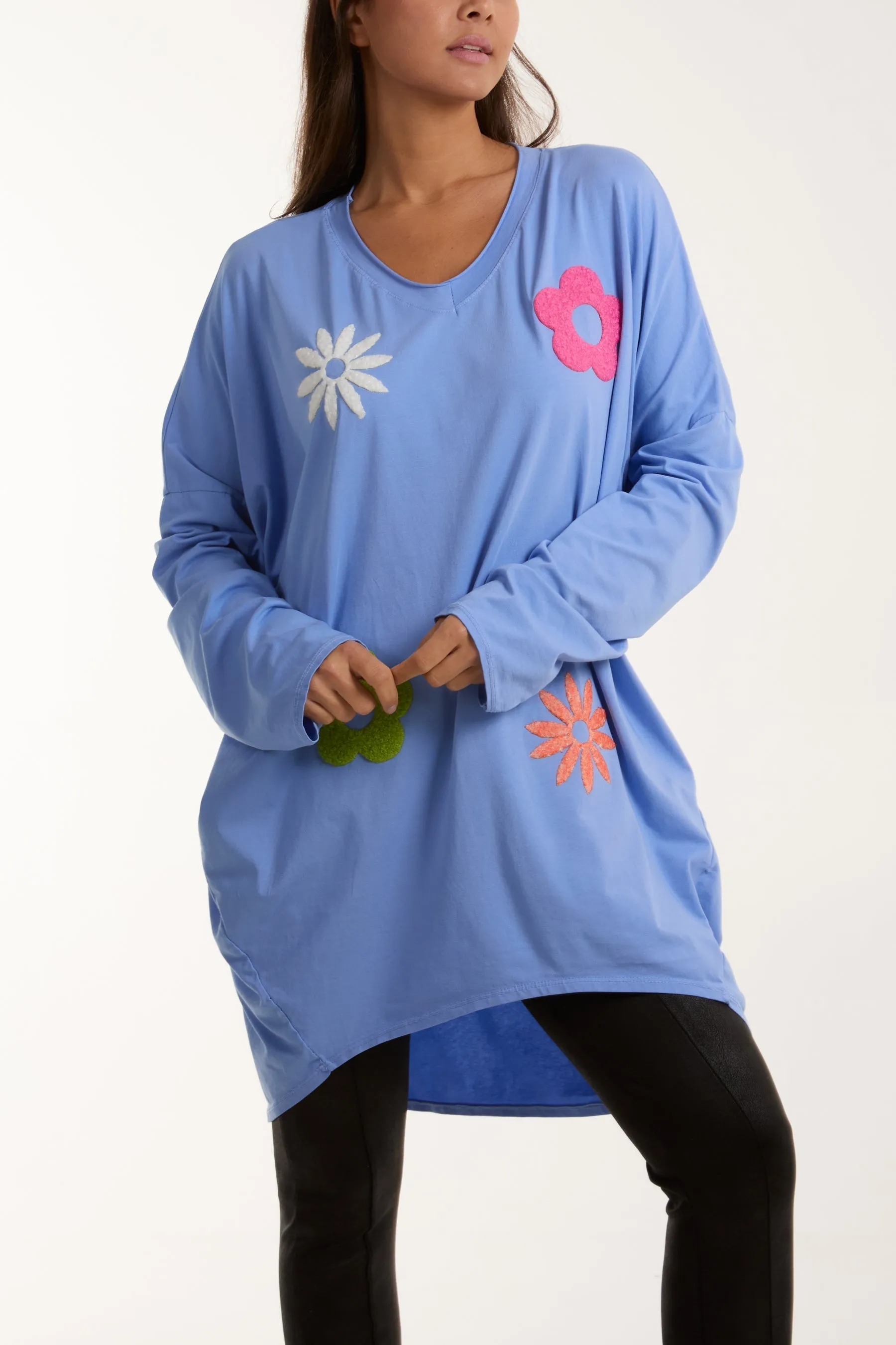 V-Neck Multicolour Flower Oversized Top