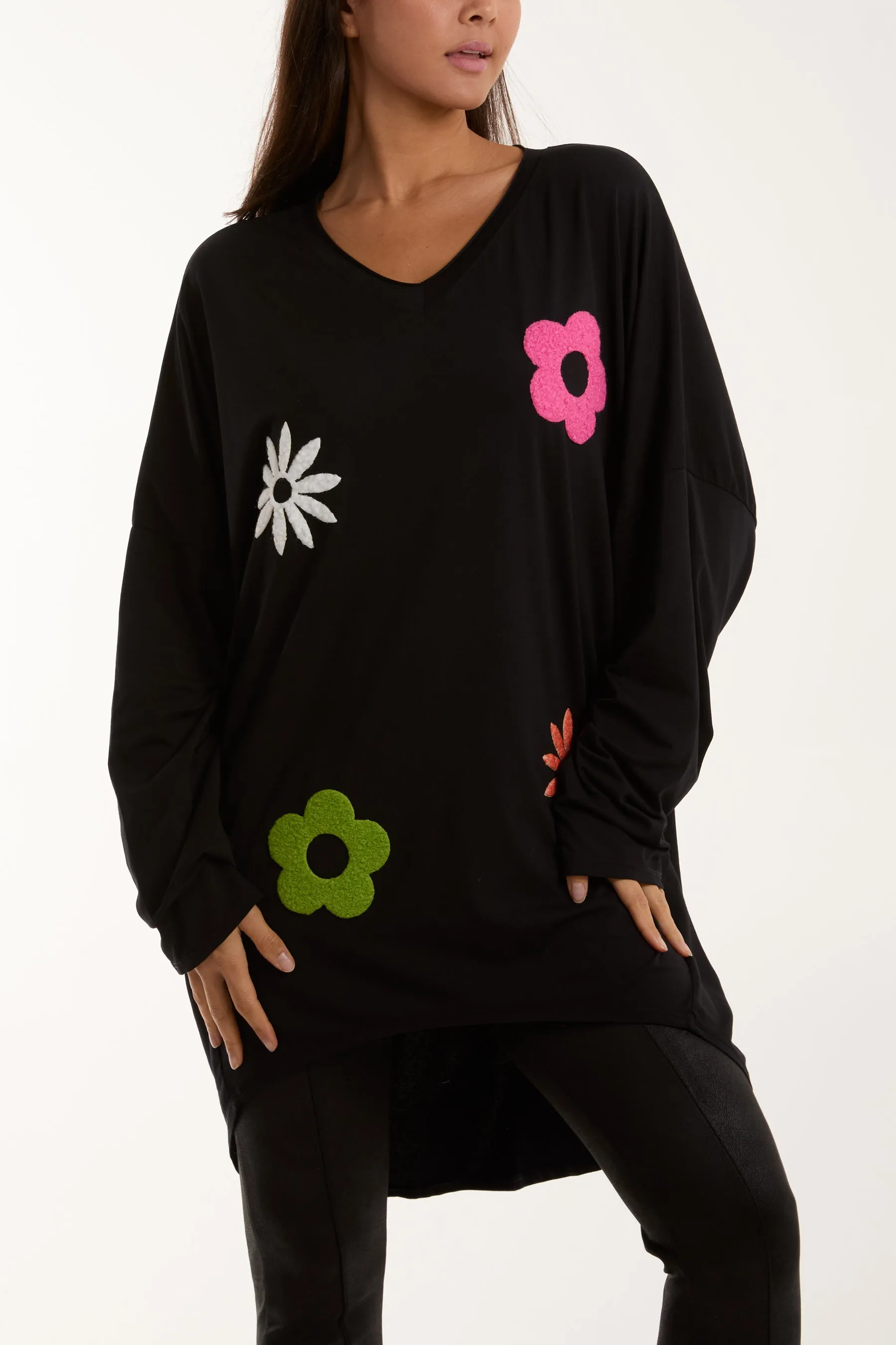 V-Neck Multicolour Flower Oversized Top