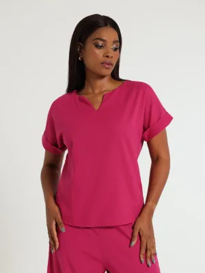 V-Neck Popover Top - Magenta