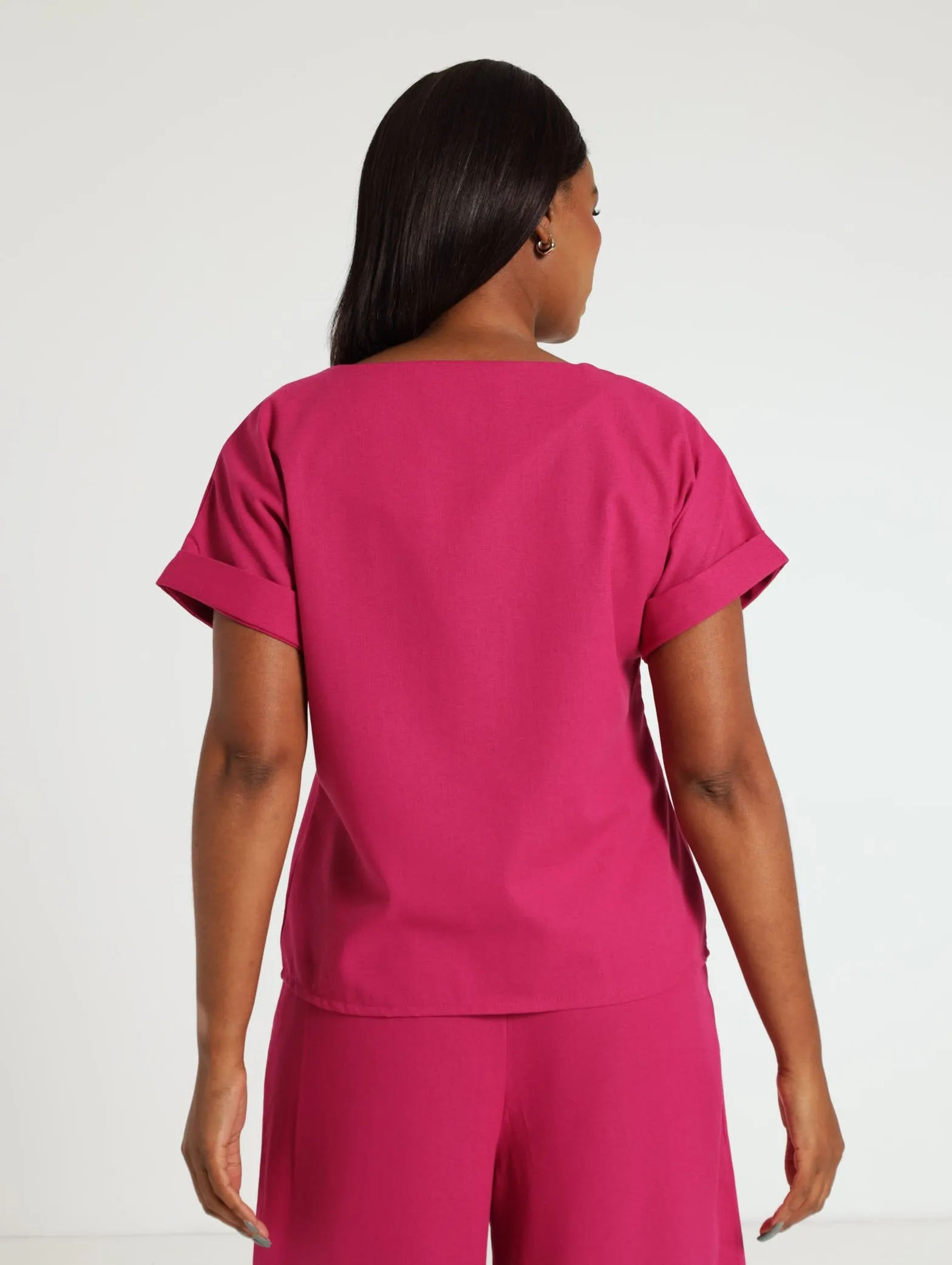 V-Neck Popover Top - Magenta